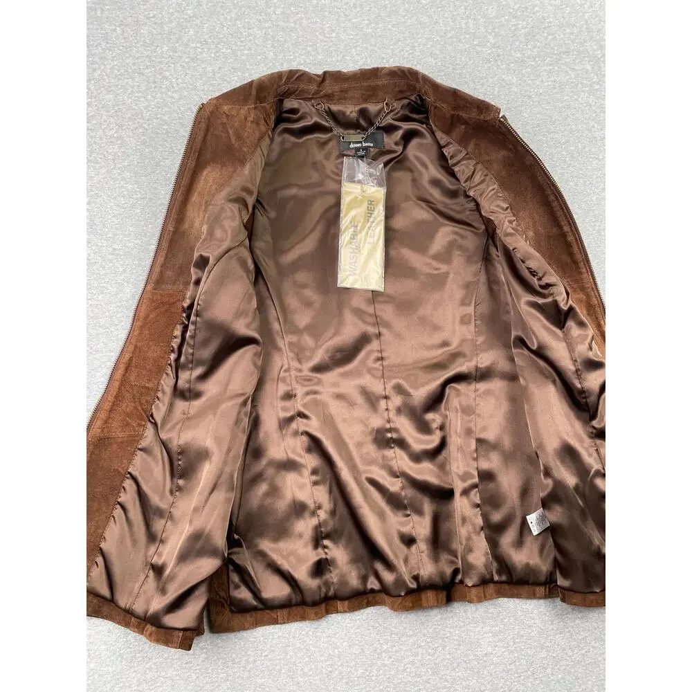 VTG 90s Dennis Basso Leather Vest Womens S Chocolate Brown Full Zip Suede Jacket